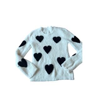 Harper Canyon White Heart Print Fuzzy Sweater - Girls L